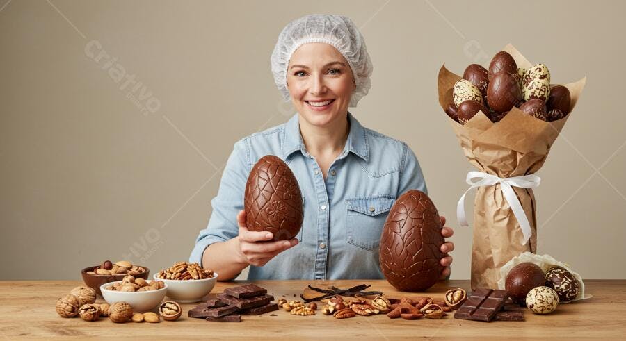 Chocolatier com Ovos de Páscoa Gigantes