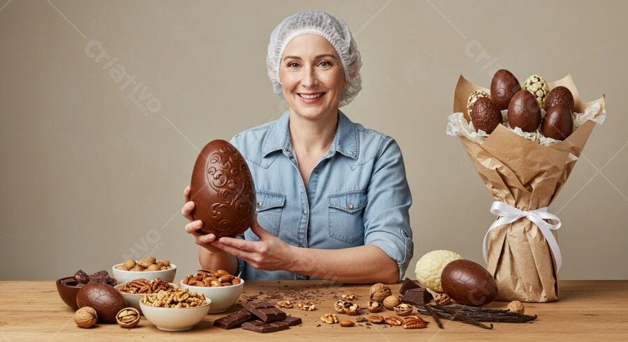 Chocolatier com ovos de Páscoa e nuts