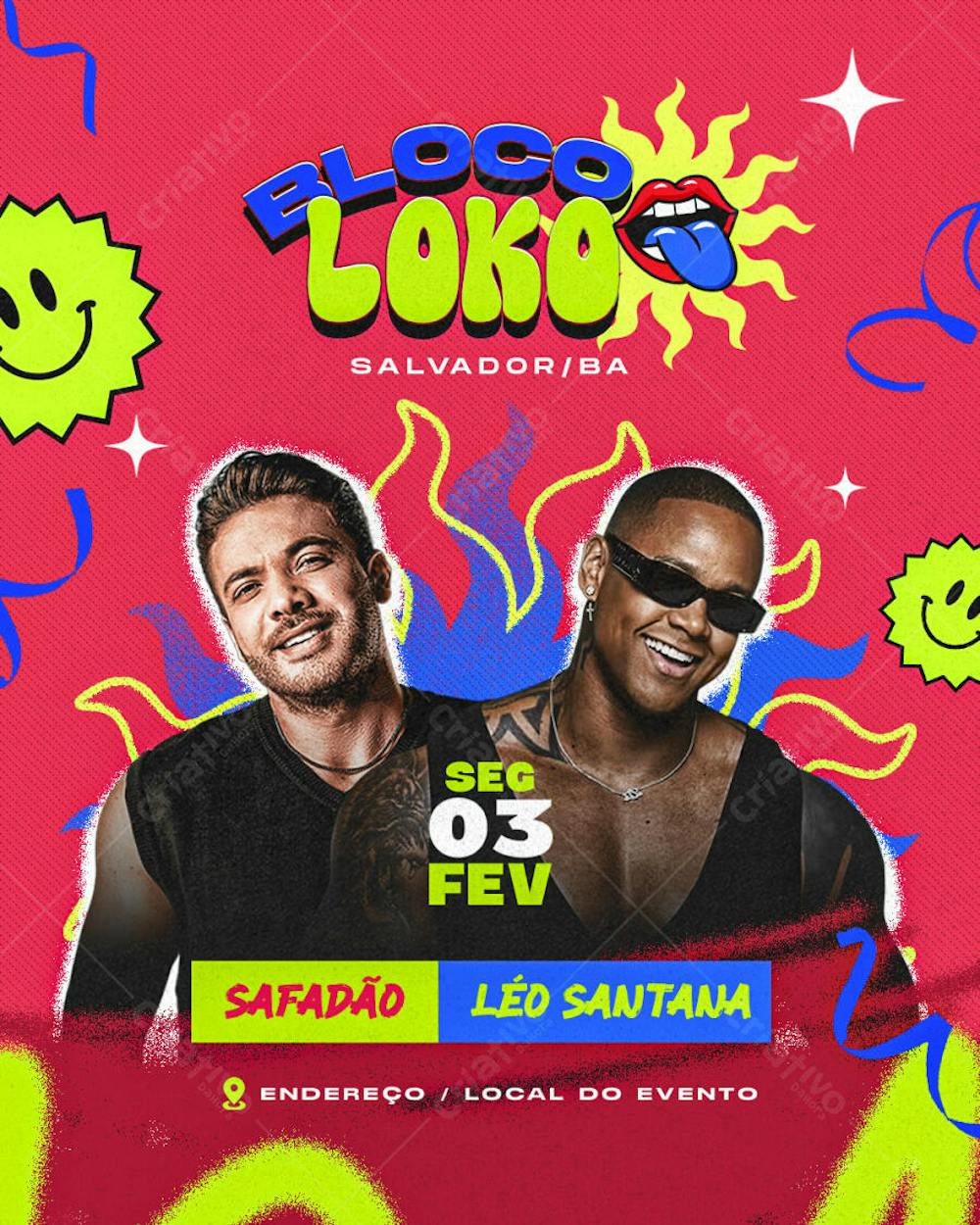 Flyer Carnaval Bloco Loko Feed