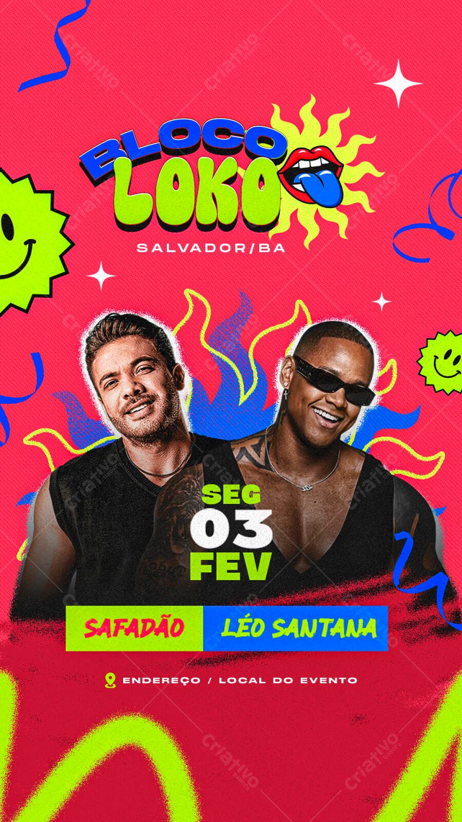 Flyer Bloco Loko com Safadão e Léo Santana 03 de Fevereiro PSD Editável