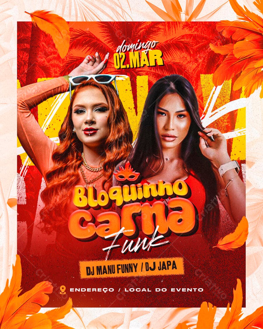 Flyer Bloquinho Carnaval Funk 02 Março PSD Editável