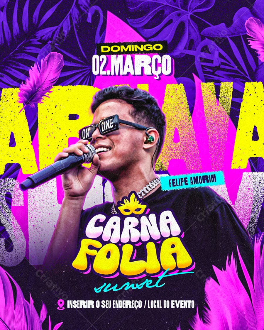 Flyer Carnaval Sunset Felipe Amorim 02 de Março PSD Editável