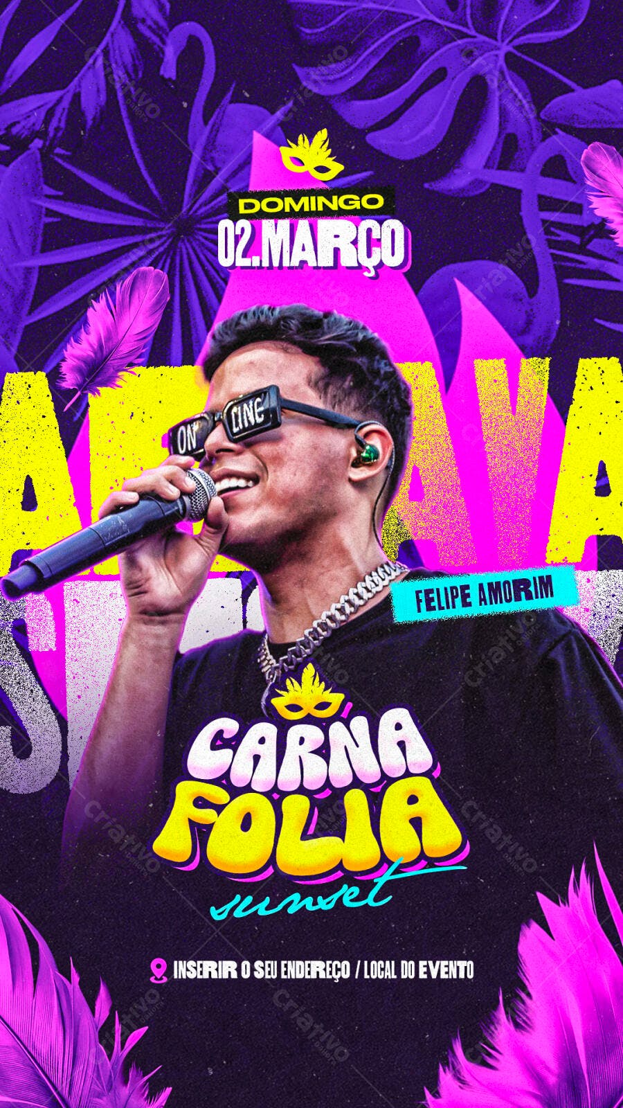 Flyer Carnaval Sunset 02 Março PSD Editável