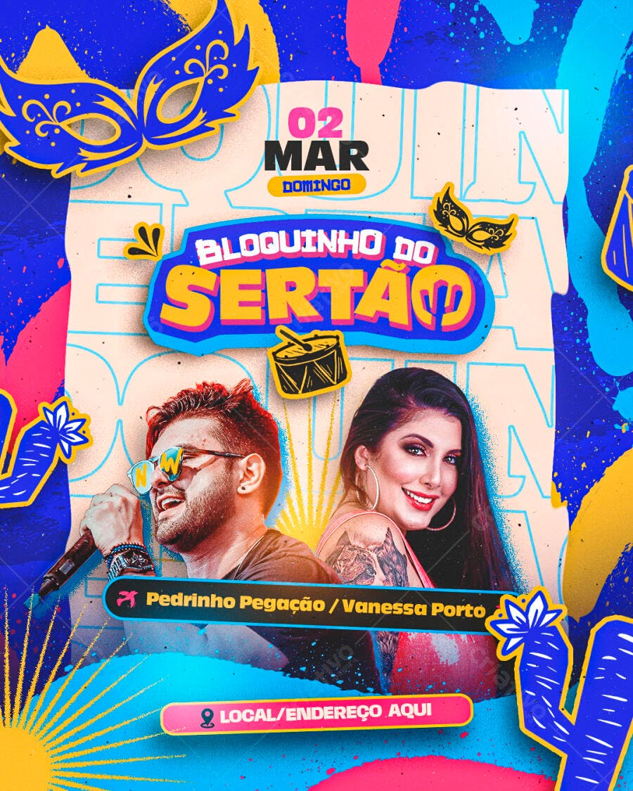 Flyer Bloquinho do Sertão 02 Março PSD Editável