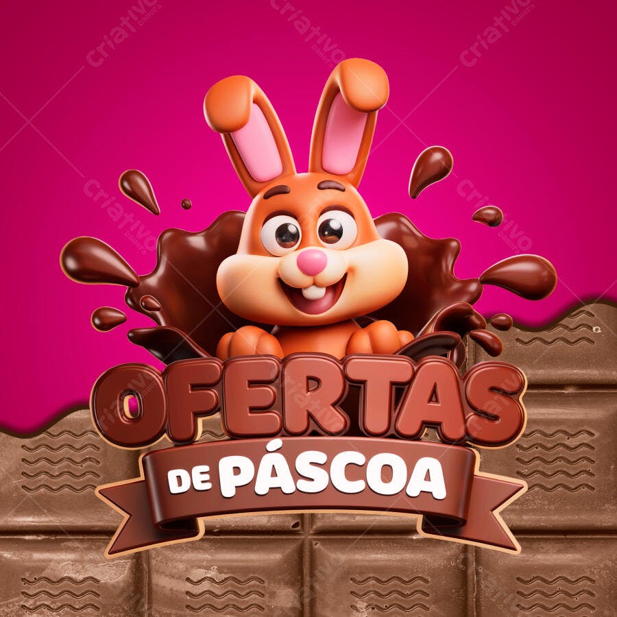 Flyer Páscoa com Coelho 3D PSD Editável
