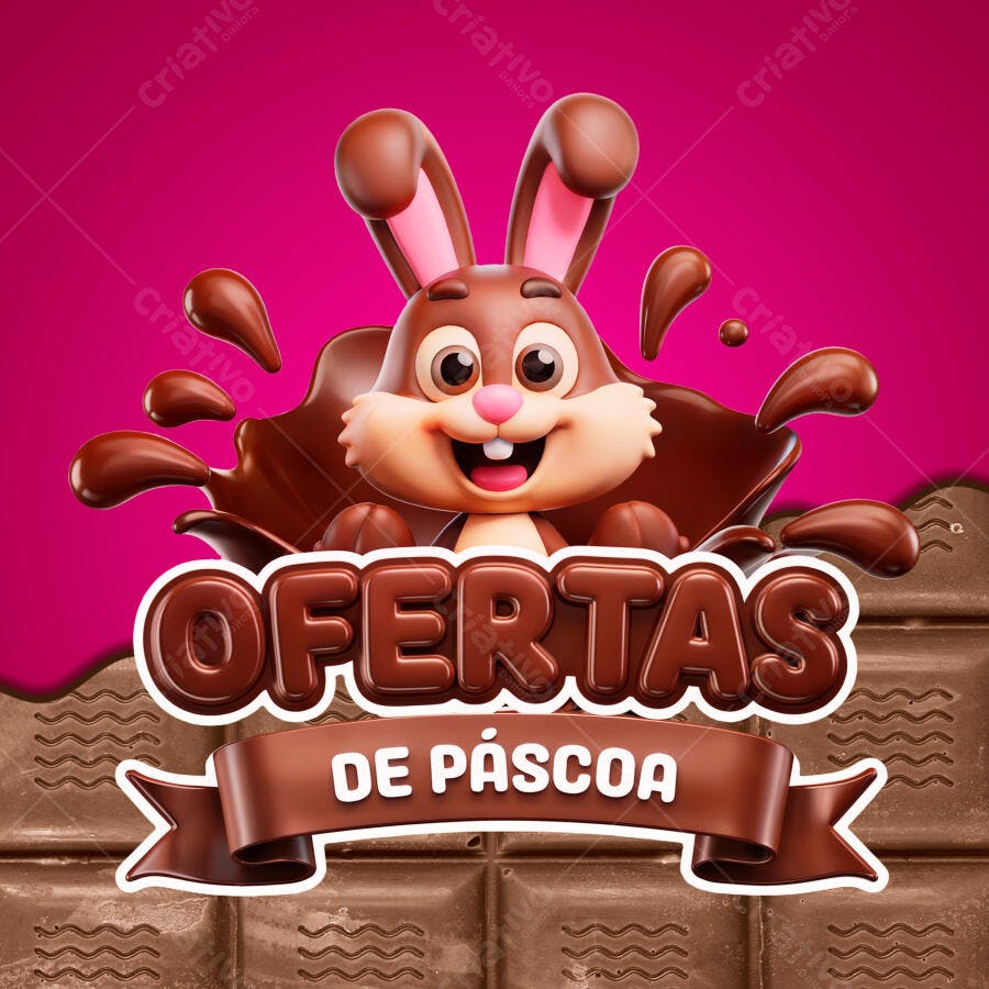 Banner Páscoa com Coelho de Chocolate PSD Editável