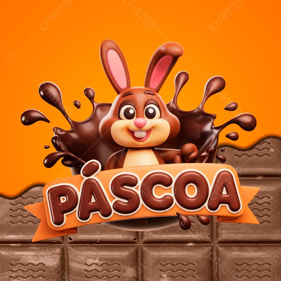 Flyer Páscoa com Coelho 3D PSD Editável
