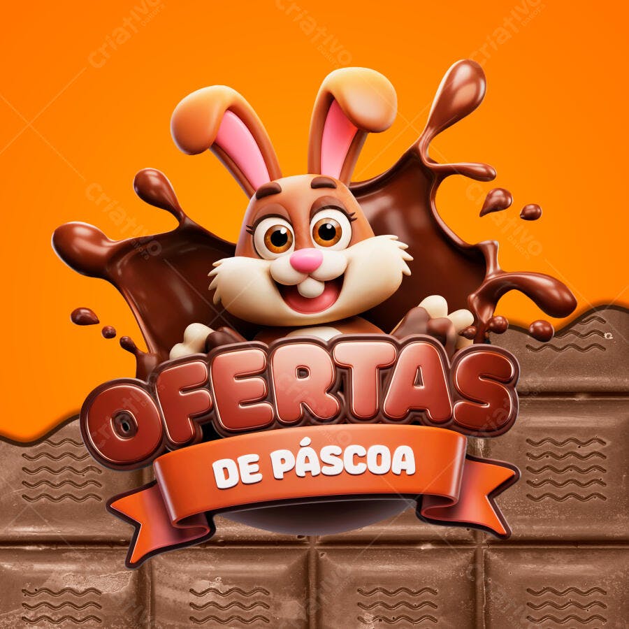 Banner Páscoa com Coelho 3D PSD Editável