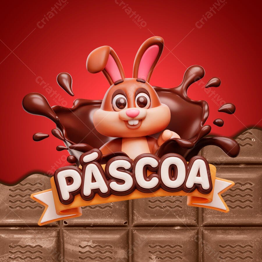 Banner Páscoa com Coelho 3D PSD Editável