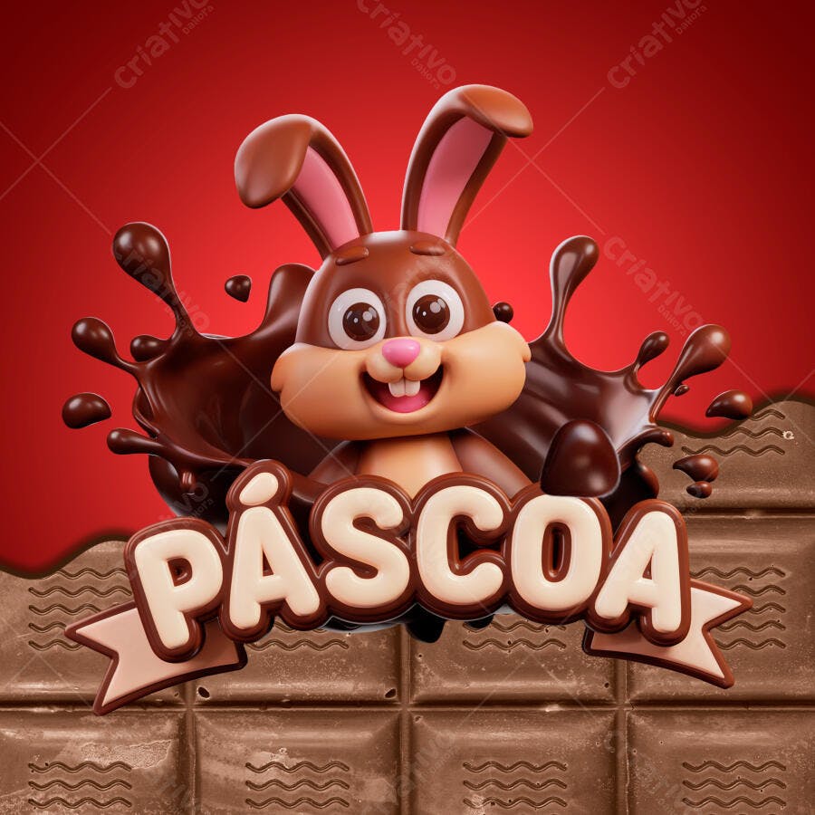 Flyer Páscoa com Coelho de Chocolate PSD Editável