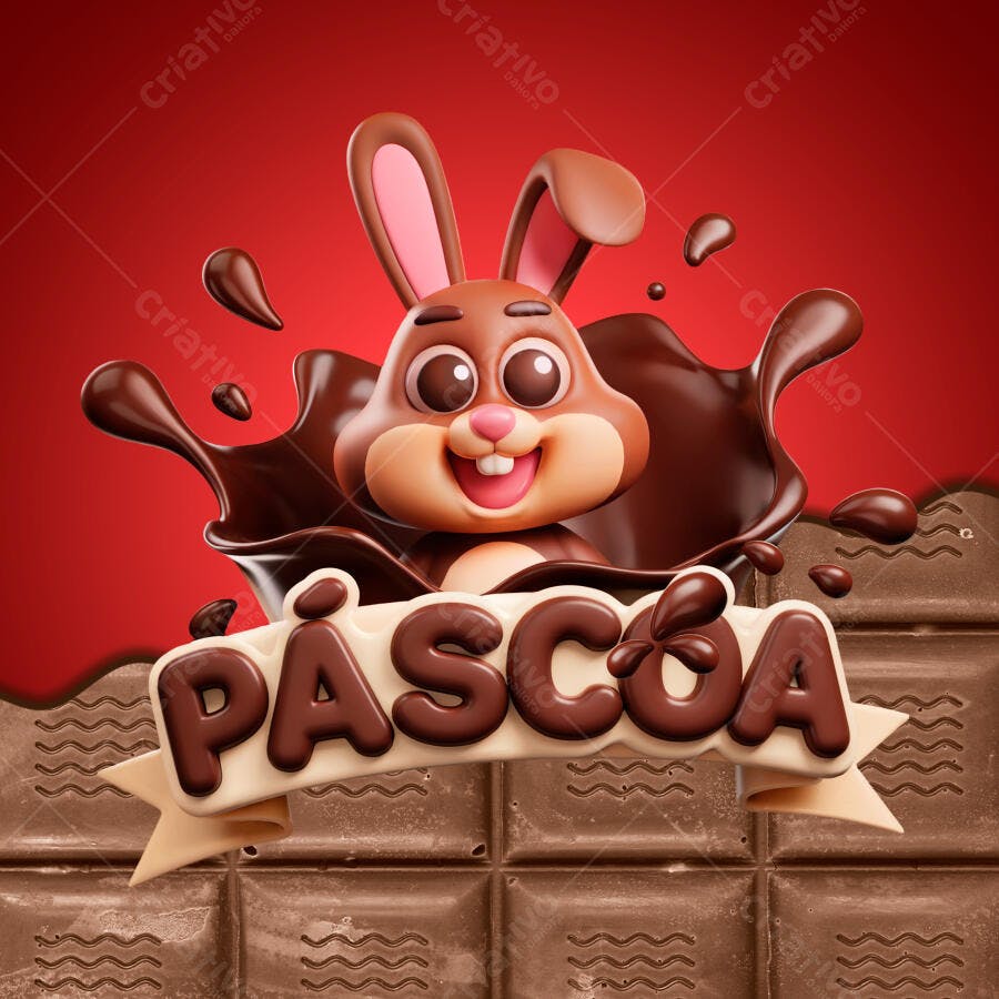 Flyer Páscoa com Coelho 3D PSD Editável