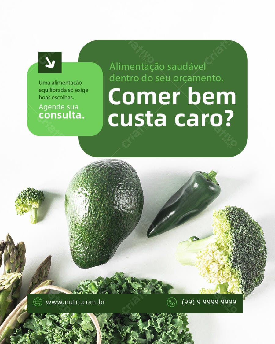 Post de Instagram Nutrição Saudável PSD Editável