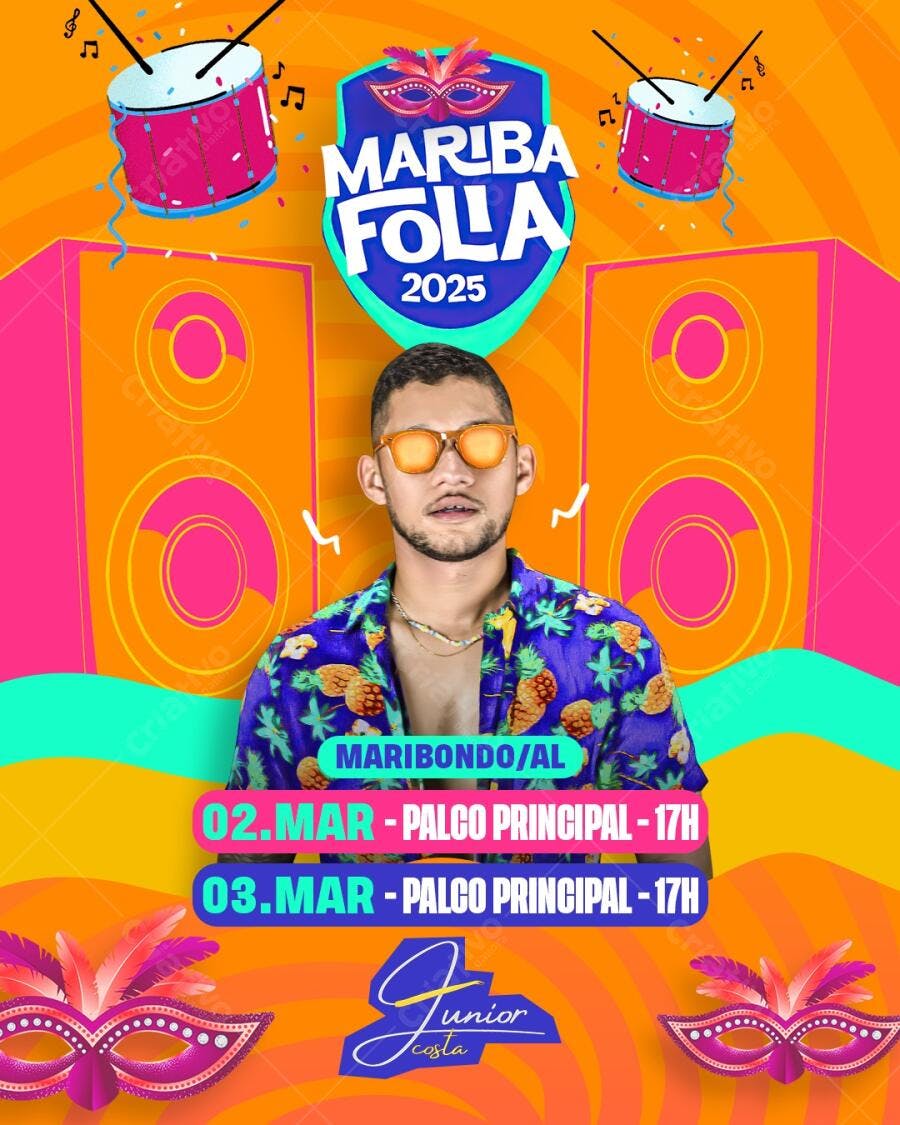 Flyer para o Carnaval Mariba Folia 2025 PSD Editável