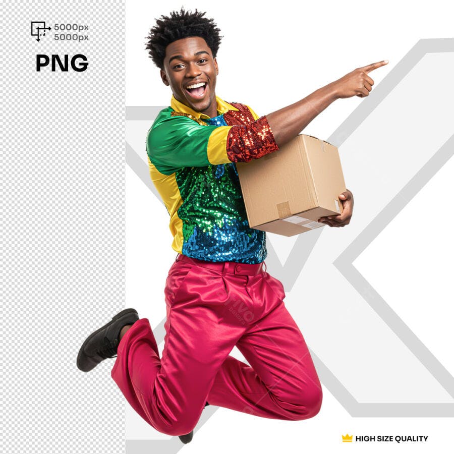 PSD para Mockup de Entrega de Pacote com Modelo Afro-Brasileiro PSD Editável