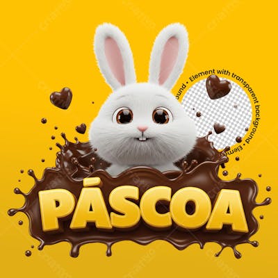 Coelho branco fofo com tema páscoa de chocolate