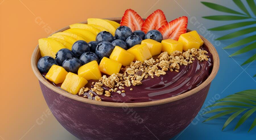 Açaí Bowl com Manga Morangos e Mirtilos