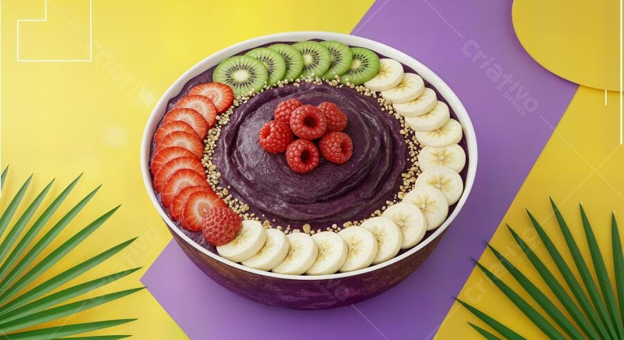 Açaí Bowl com frutas vermelhas e kiwi
