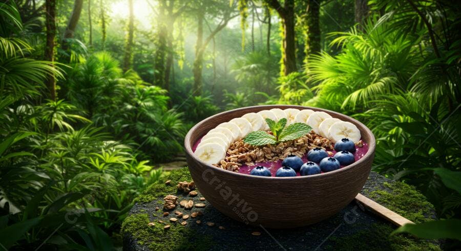 Açaí Bowl com Banana e Mirtilos na Selva