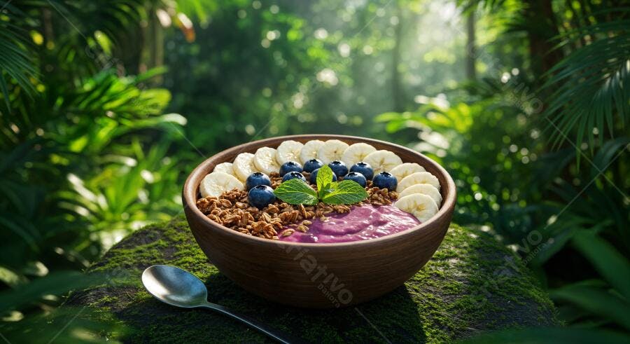 Smoothie Bowl com Banana e Mirtilo na Selva
