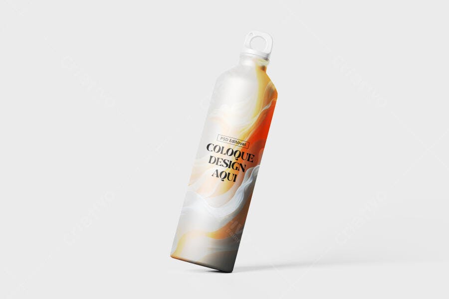 Mockup Garrafa Água - Design Moderno com Tons Amarelo e Laranja