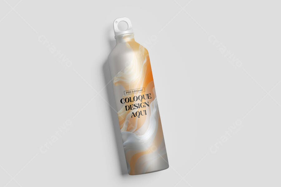 Mockup Garrafa Água Alumínio - Design Moderno Bege e Amarelo