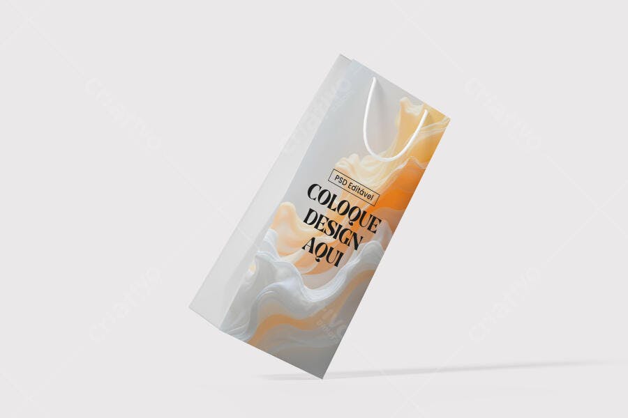 Mockup Sacola de Papel com Design Abstrato em Tons Pastel