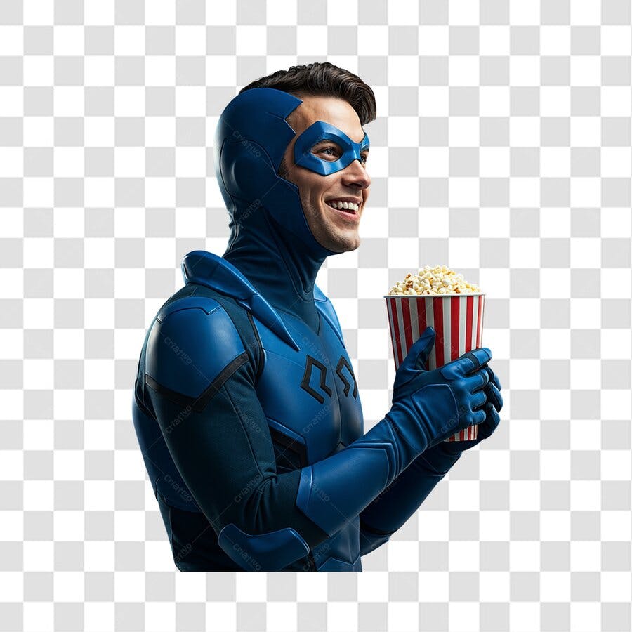 Imagem PNG Super-herói assistindo filme com fundo transparente