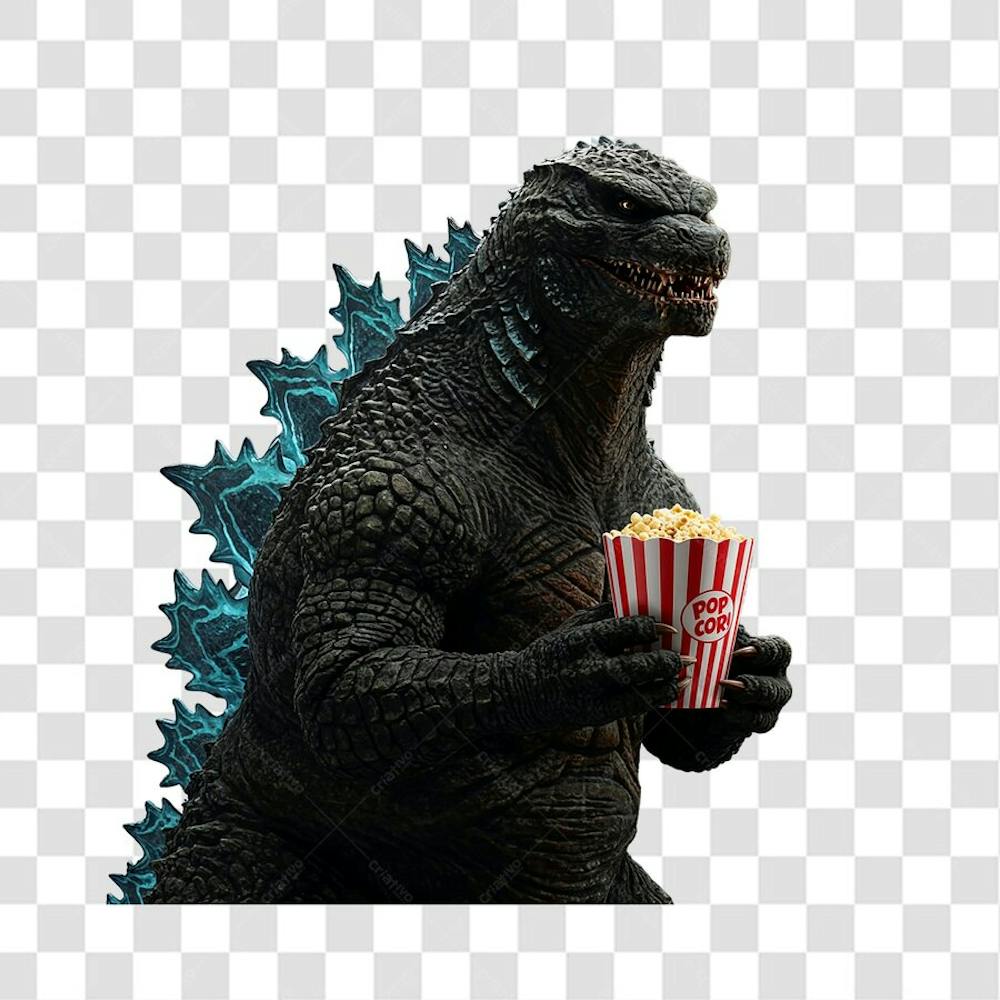 PNG Personagem Godzilla segurando um copo de pipoca