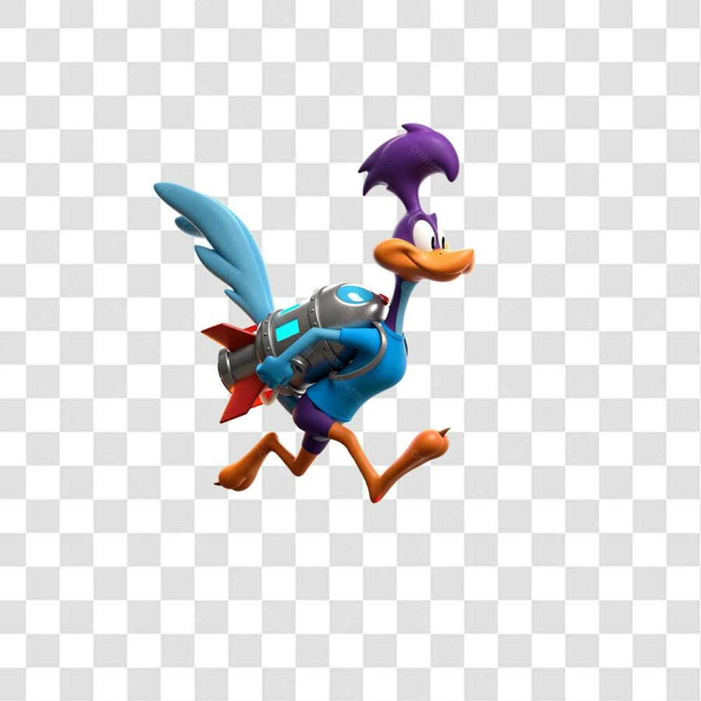 PNG Personagem Papa-léguas 3D com foguete nas costas voando
