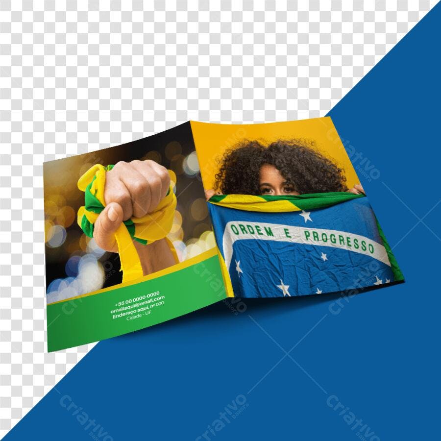 Mockup de Panfleto com Fotos de Torcida Brasileira