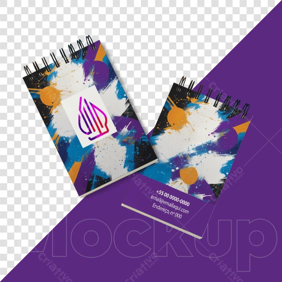 Mockup de Caderno Espiral com Design Abstrato