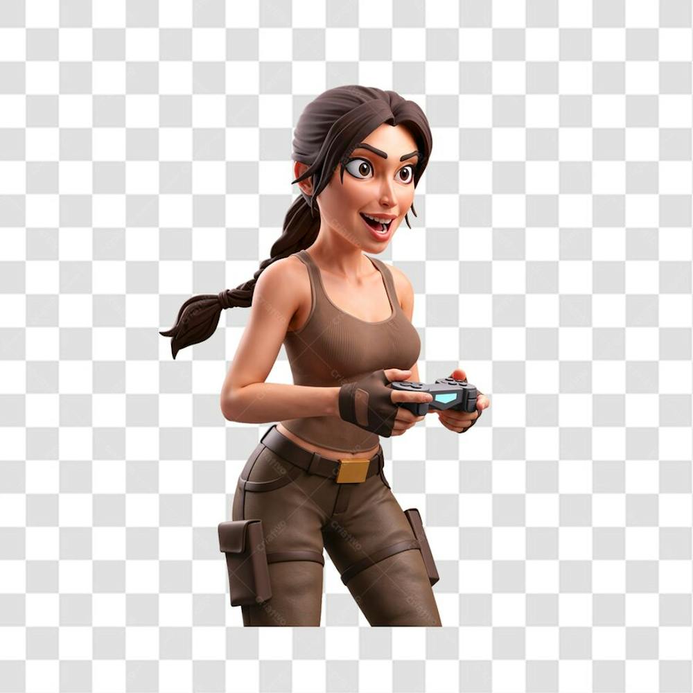PNG Personagem Lara Croft 3D extrovertida  jogando
