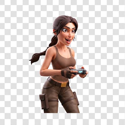 PNG Personagem Lara Croft 3D extrovertida  jogando