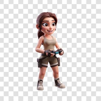 PNG Personagem Lara Croft 3D jogando segurando um joystick