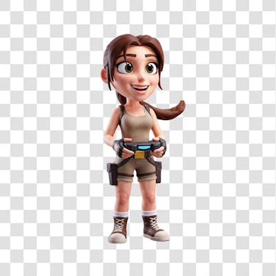 PNG Personagem Lara Croft 3D jogando e segurando um joystick