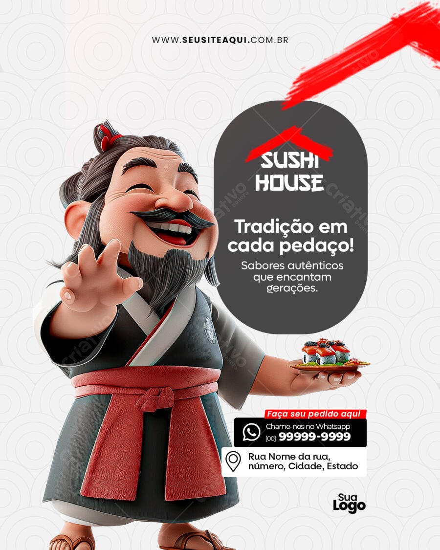 Flyer para Restaurante de Sushi PSD Editável