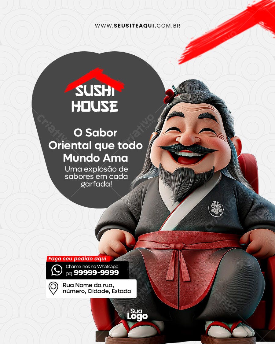 Flyer para Restaurante Japonês Sushi House PSD Editável