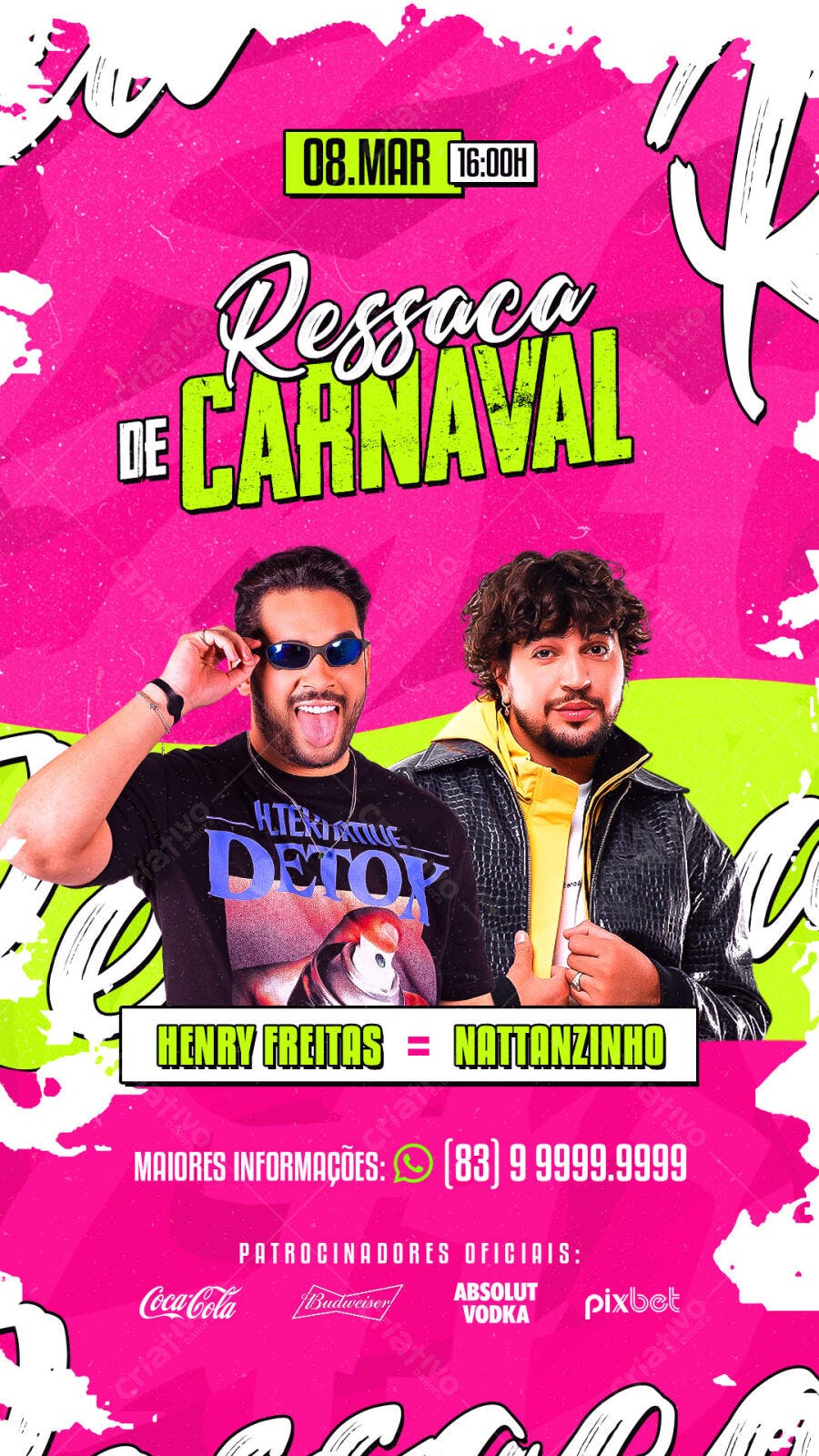 Flyer Ressaca de Carnaval 08 de Março PSD Editável