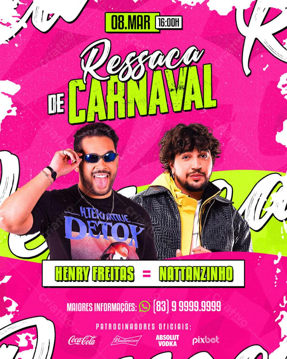 Flyer de Carnaval PSD RESSACA DE CARNAVAL FEED