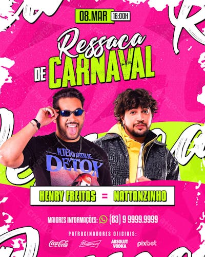 Flyer de Carnaval PSD RESSACA DE CARNAVAL FEED