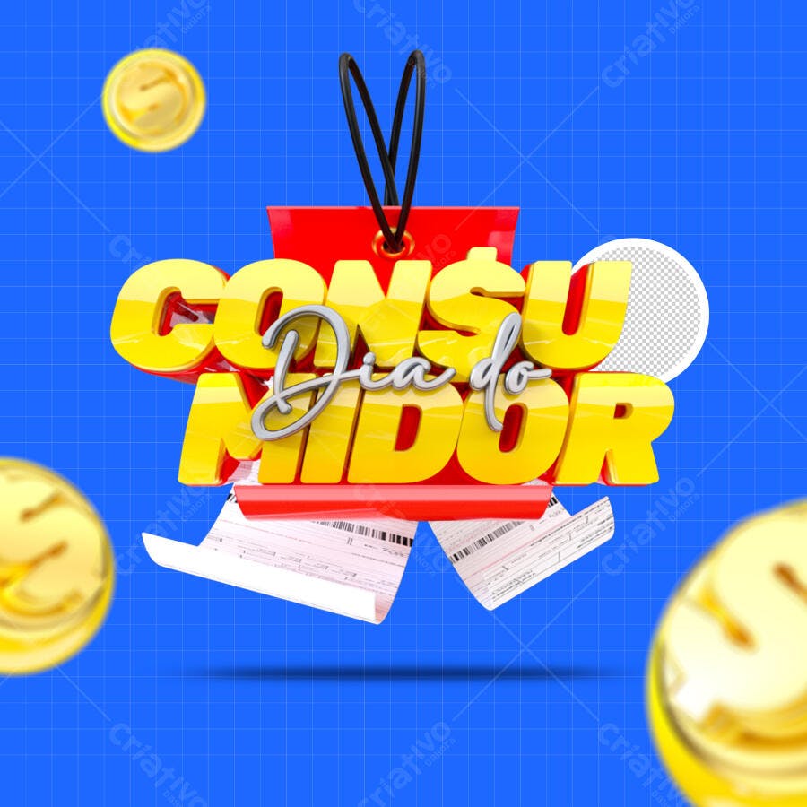 Selo 3D promocional Dia do Consumidor amarelo e vermelho