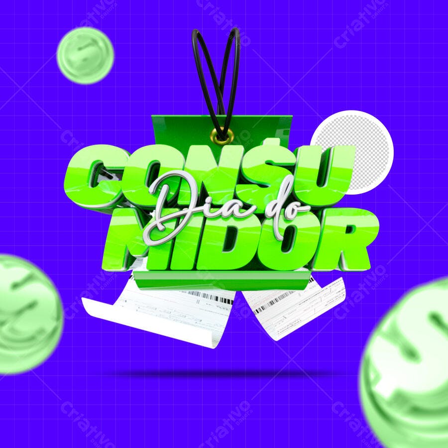 Selo 3D promocional Dia do Consumidor verde brilhante