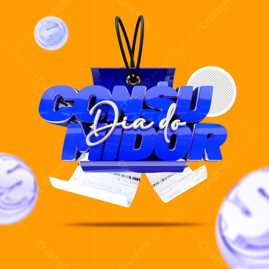 Selo 3D Dia do Consumidor Azul Brilhante