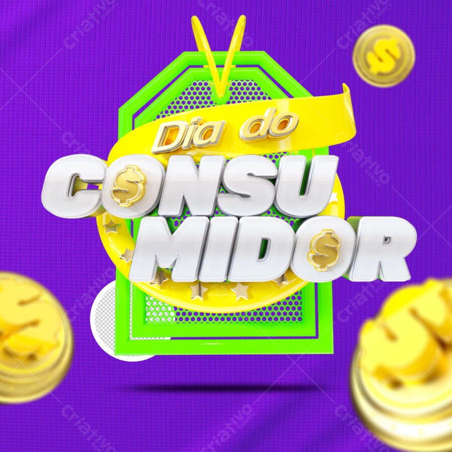 Selo 3D promocional amarelo e verde
