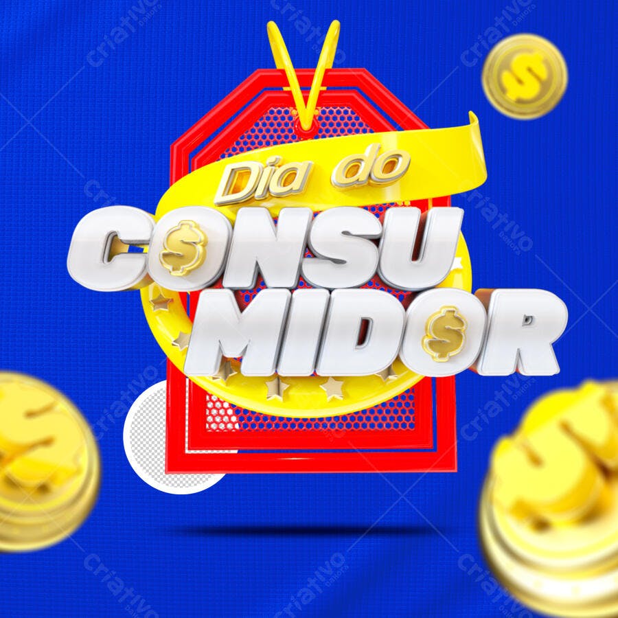 Selo 3D promocional amarelo e vermelho