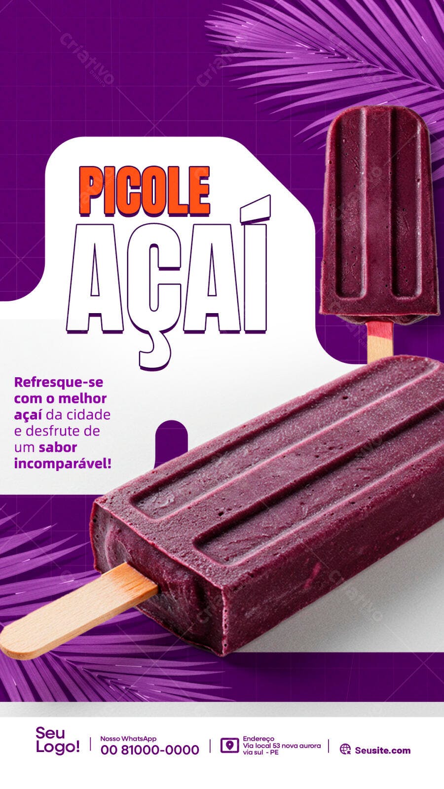 Flyer Picolé de Açaí PSD Editável