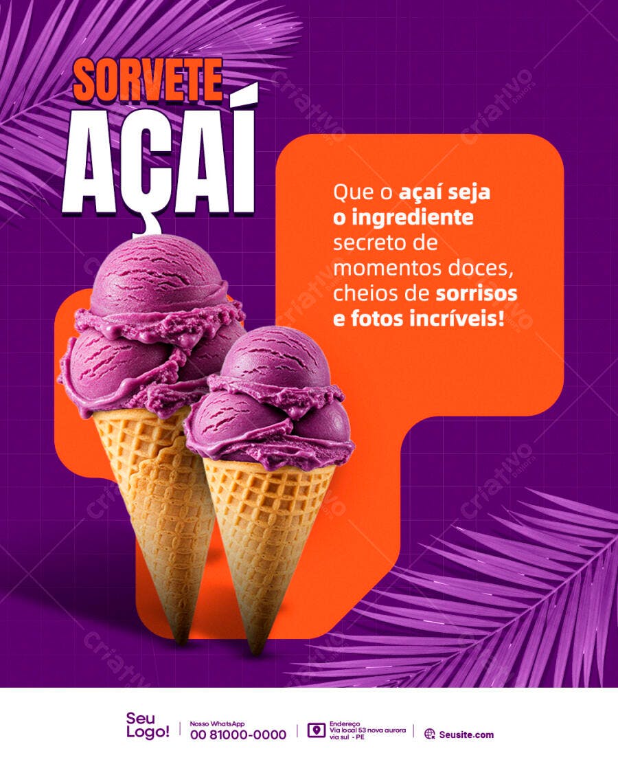 Flyer Sorvete de Açaí PSD Editável