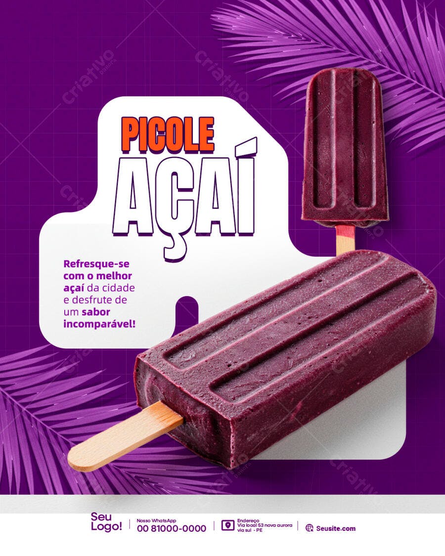 Flyer Picolé de Açaí PSD Editável