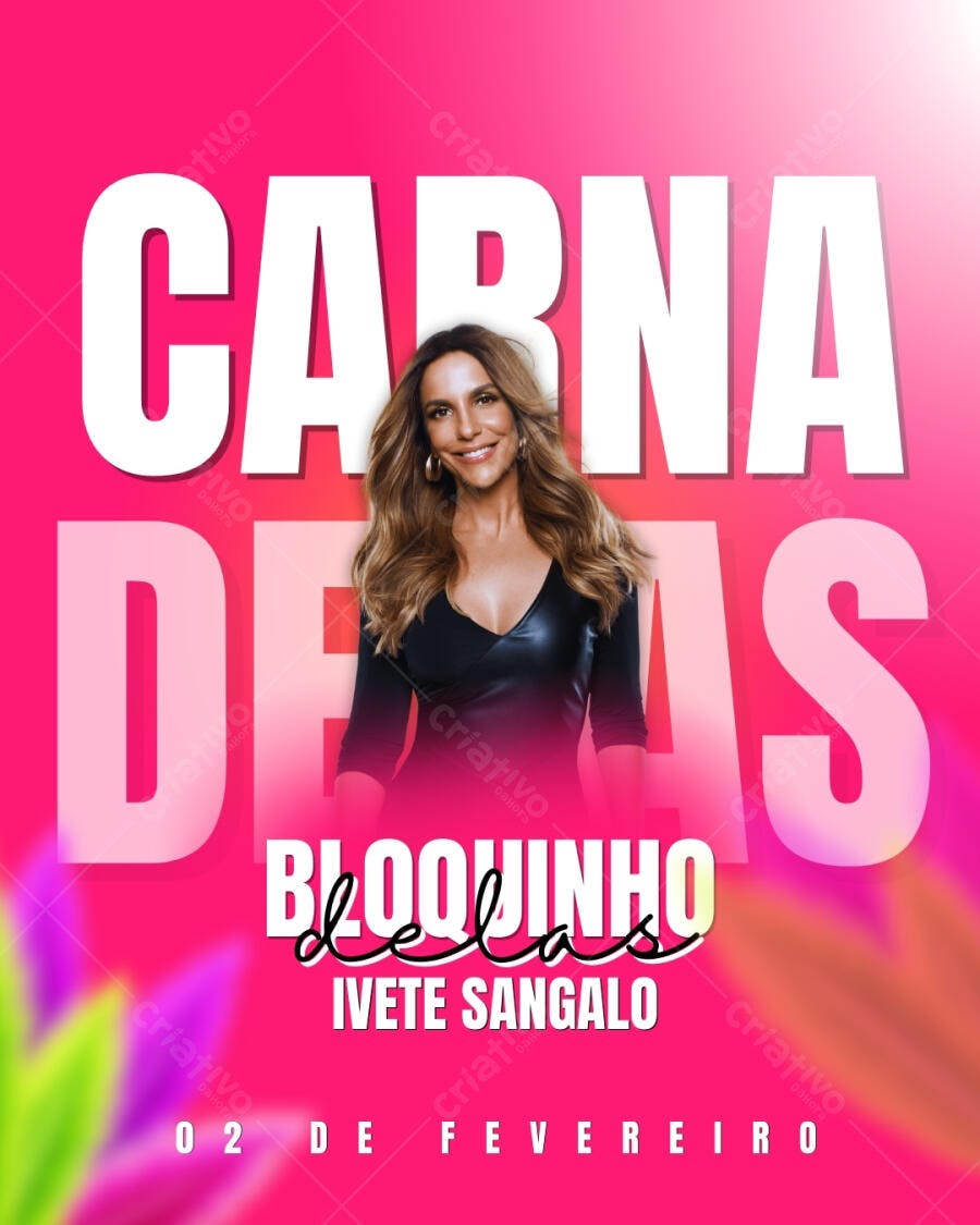 Flyer Carnaval com Ivete Sangalo Rosa e Preto Editável no Canva