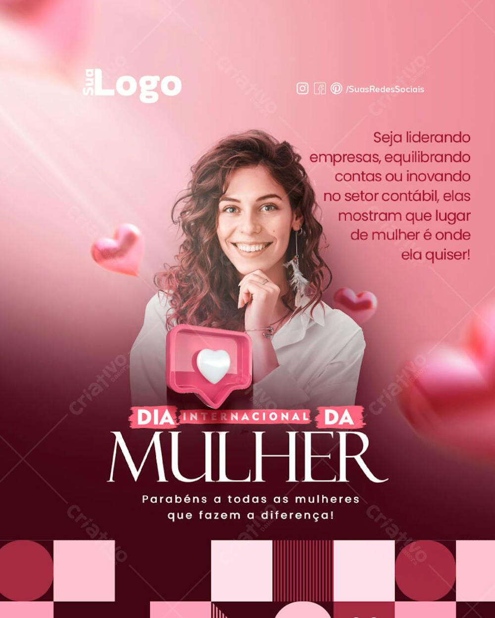Flyer social media Dia internacional da Mulher Parabéns as mulheres